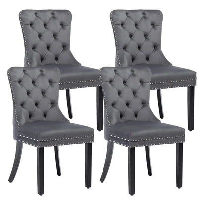 Velvet Dining Chairs Set of 4, Upholstered High-end Tufted Dining Room Chair with Nailhead Back Ring Pull Trim, Customized