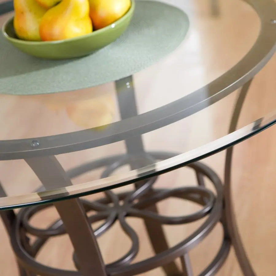 Lucianna Round Glass Top Dining Table with Metal Frame, Dark Brown