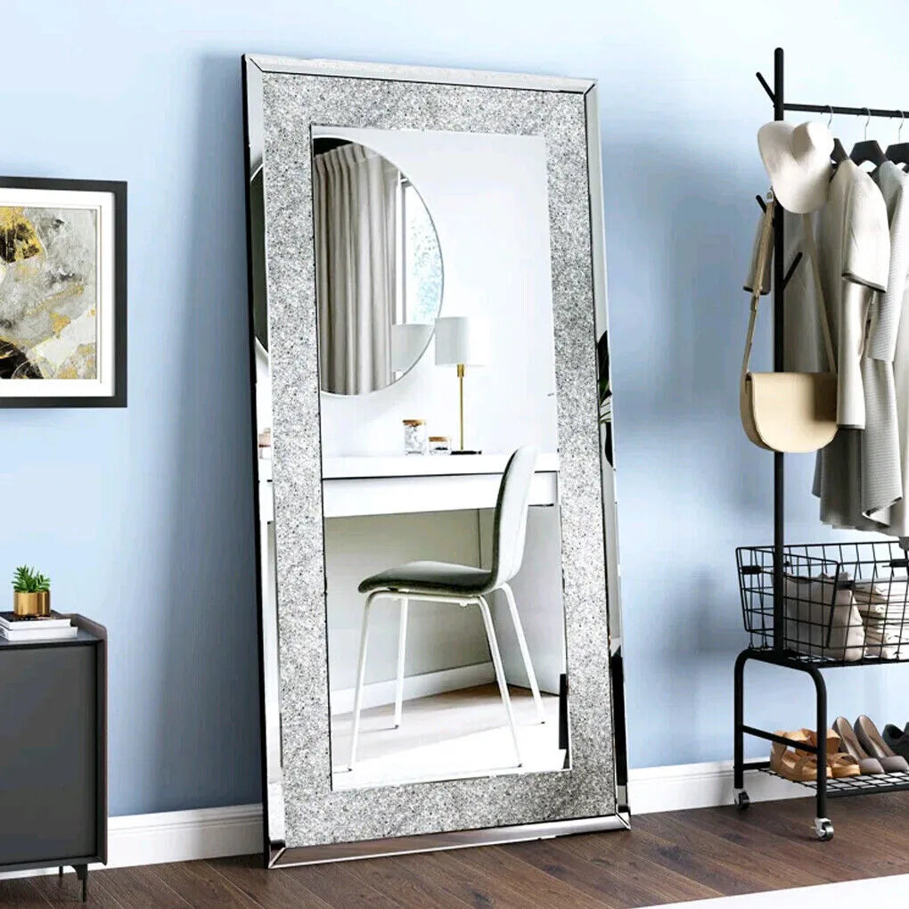 120x60CM Crystal Crush Diamond Wall Mirror Gorgeous RectangleSilver Mirrors for Bathroom, Bedroom, Dining Room and Living Room