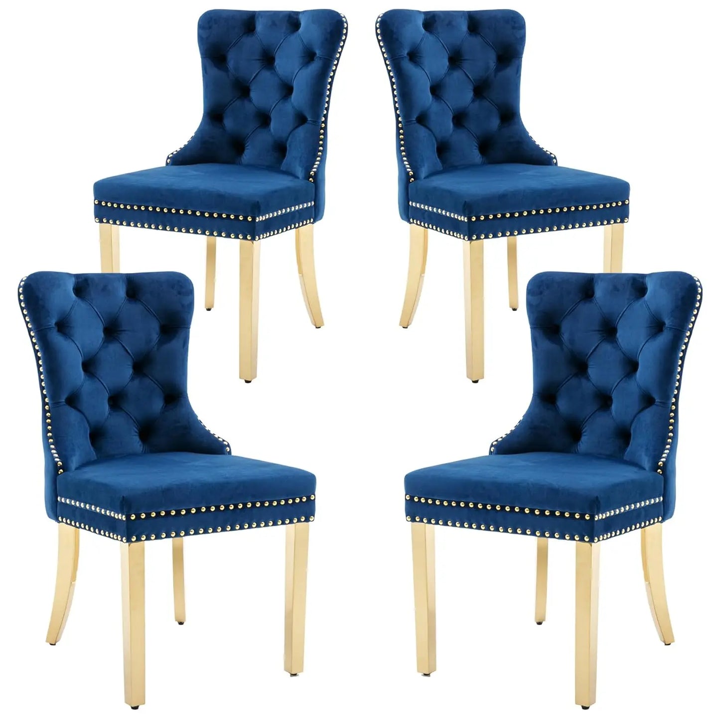Velvet Dining Chairs Set of 4, Upholstered High-end Tufted Dining Room Chair with Nailhead Back Ring Pull Trim, Customized
