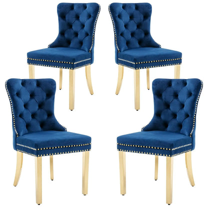 Velvet Dining Chairs Set of 4, Upholstered High-end Tufted Dining Room Chair with Nailhead Back Ring Pull Trim, Customized