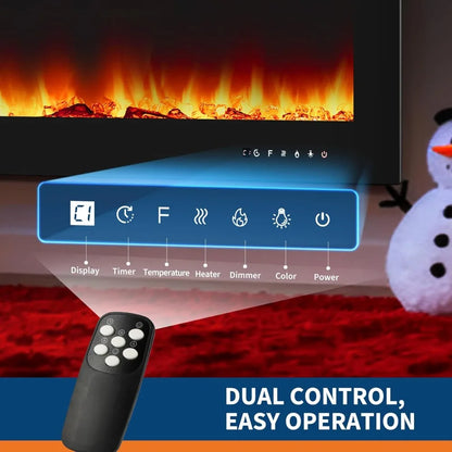 50-Inch Electric Fireplace Insert with Remote, 3 Heating Modes, 12 Flame Colors, Low Noise Wall Mounted
