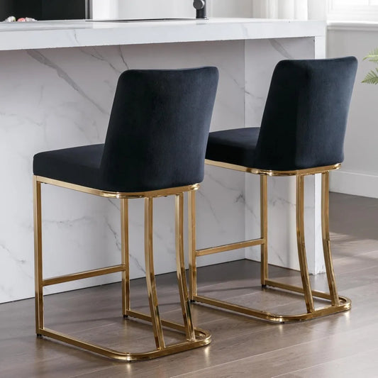modern counter height bar stools set of 2 velvet counter stools with gold legs, 24" barstools island chairs upholstered kitchen
