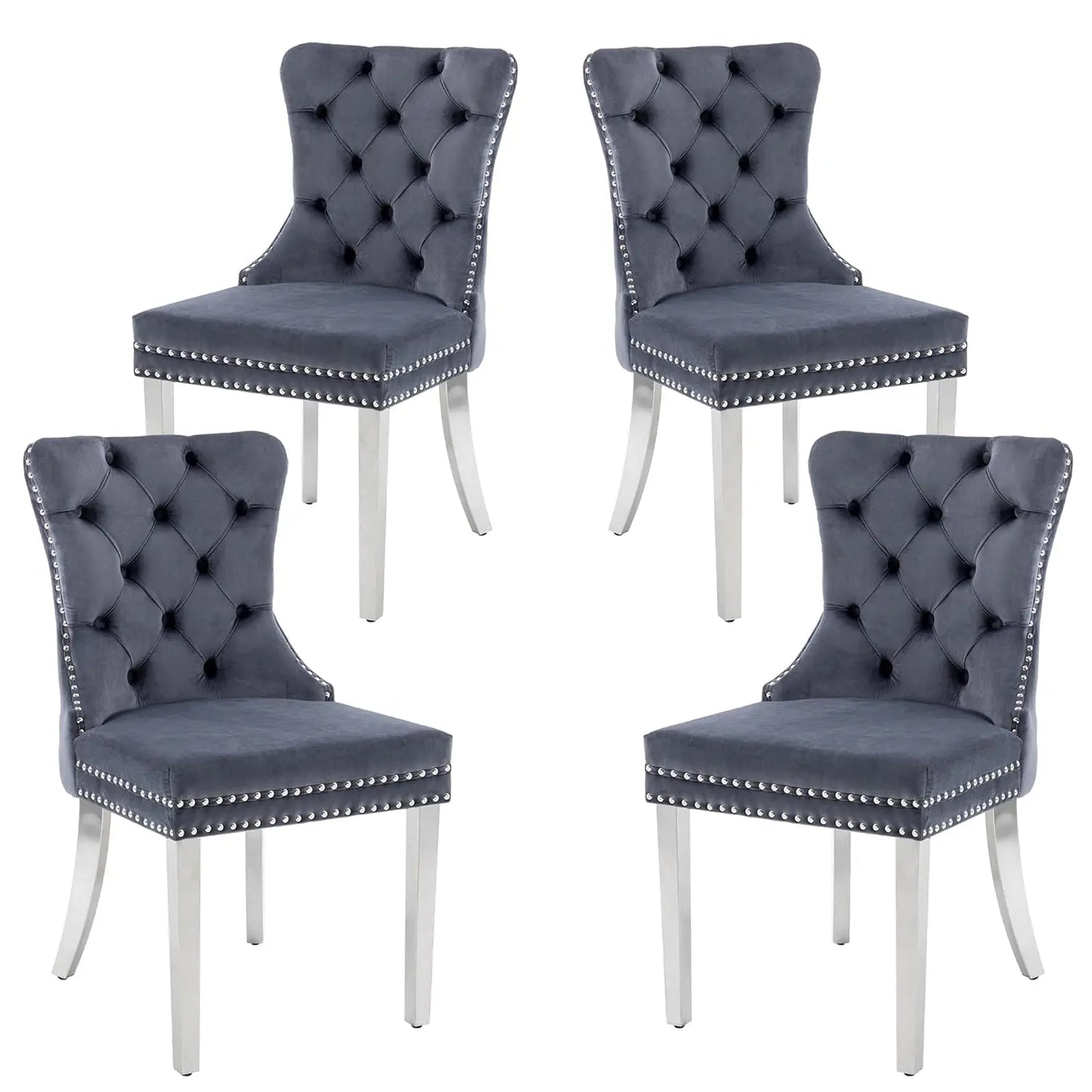Velvet Dining Chairs Set of 4, Upholstered High-end Tufted Dining Room Chair with Nailhead Back Ring Pull Trim, Customized