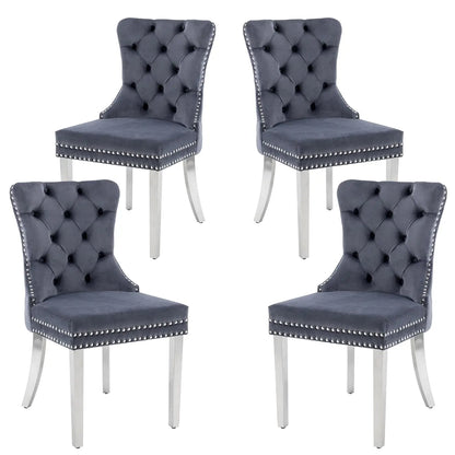 Velvet Dining Chairs Set of 4, Upholstered High-end Tufted Dining Room Chair with Nailhead Back Ring Pull Trim, Customized