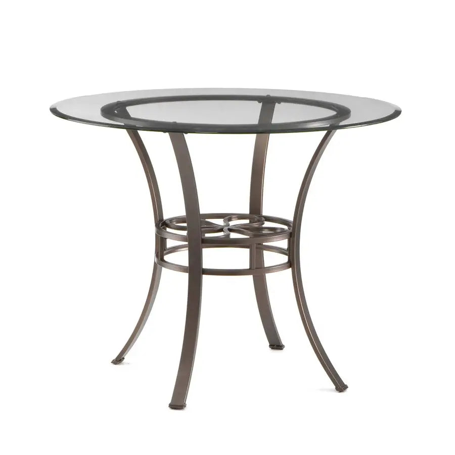 Lucianna Round Glass Top Dining Table with Metal Frame, Dark Brown