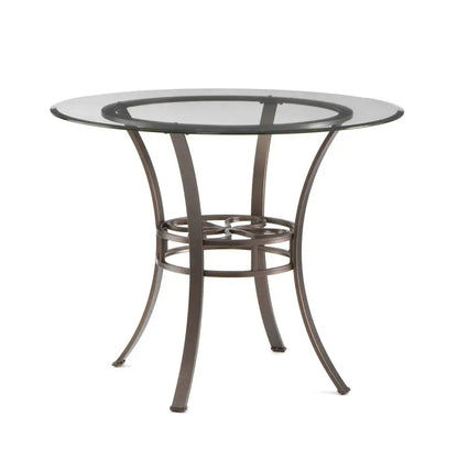 Lucianna Round Glass Top Dining Table with Metal Frame, Dark Brown