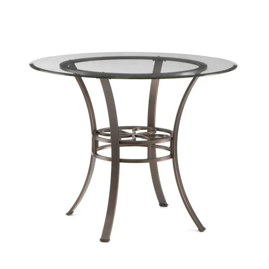 Lucianna Round Glass Top Dining Table with Metal Frame, Dark Brown
