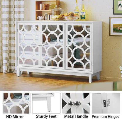 Sideboard Cabinet with 3 Mirror Doors, Accent Storage Cabinet,Modern Buffet with Storage for Living Room, Dining Room, Entryway