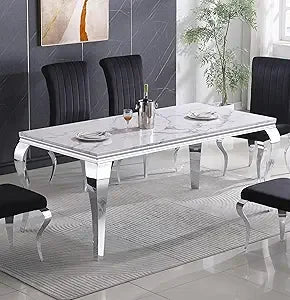 Glass Dining Table for 6 People, 62.8" Modern Kitchen Dining Room Table with Rectangular Tempered Glass Tabletop and U-Shape Ped