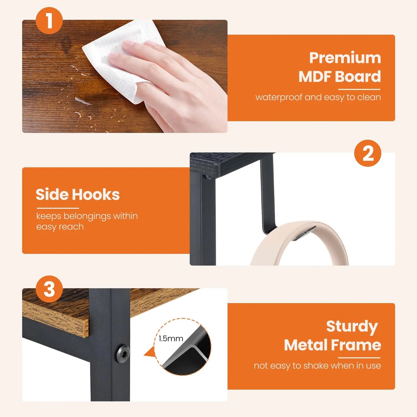 JHK 47IN Computer Desk with 2 Drawers For Study Office Gaming Wood Table with Adjustable Position Drawers Modern Work Table
