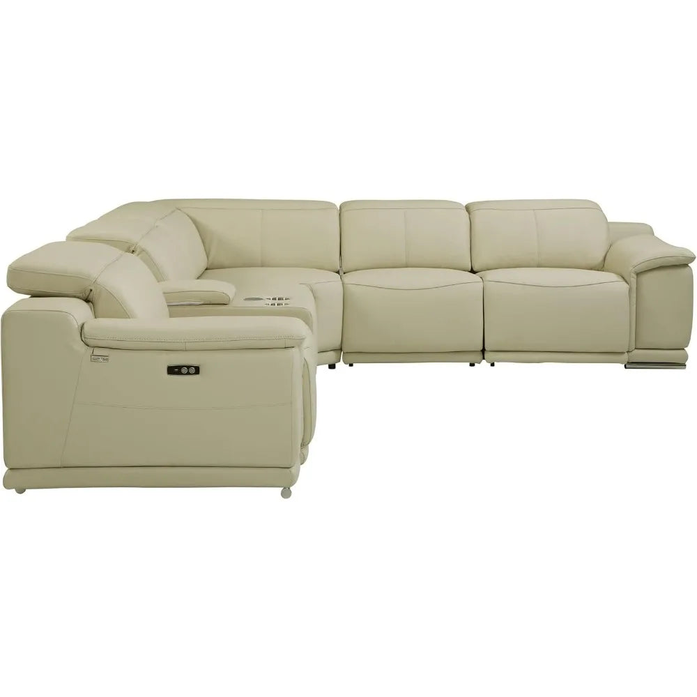 6 Piece Top Grain Italian Leather Sectional Sofa with 3-Power Recliners, Adjustable Headrest, Lumbar