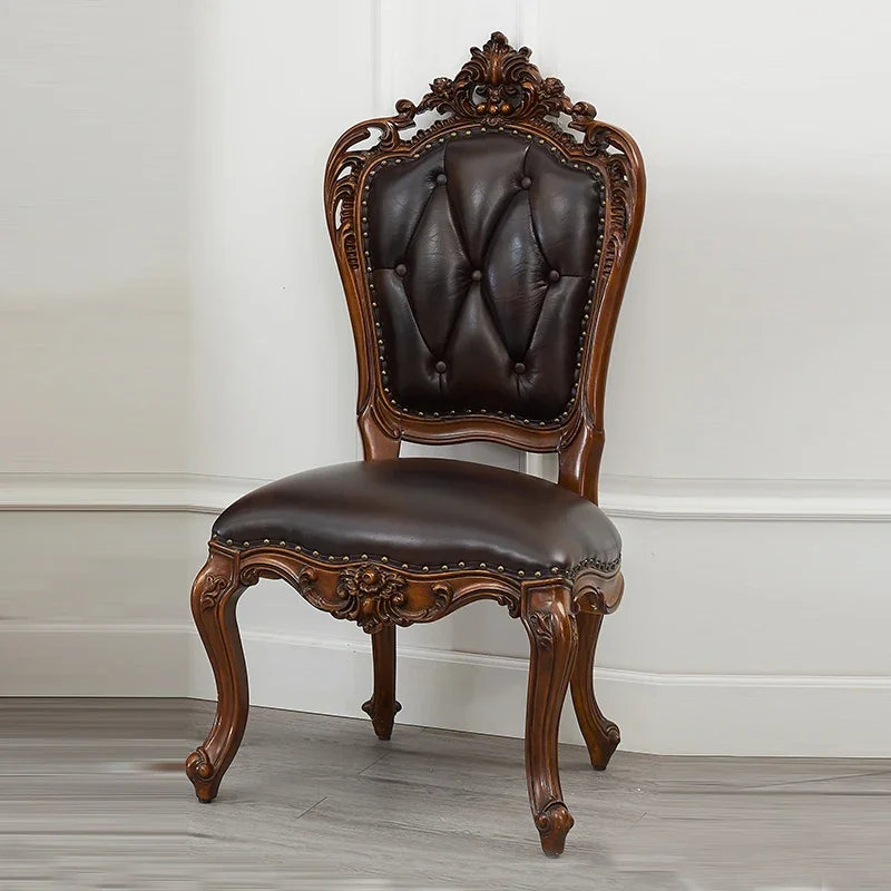 A European natural marble dining table full solid wood round table carved American villa large apartment restaurant combination