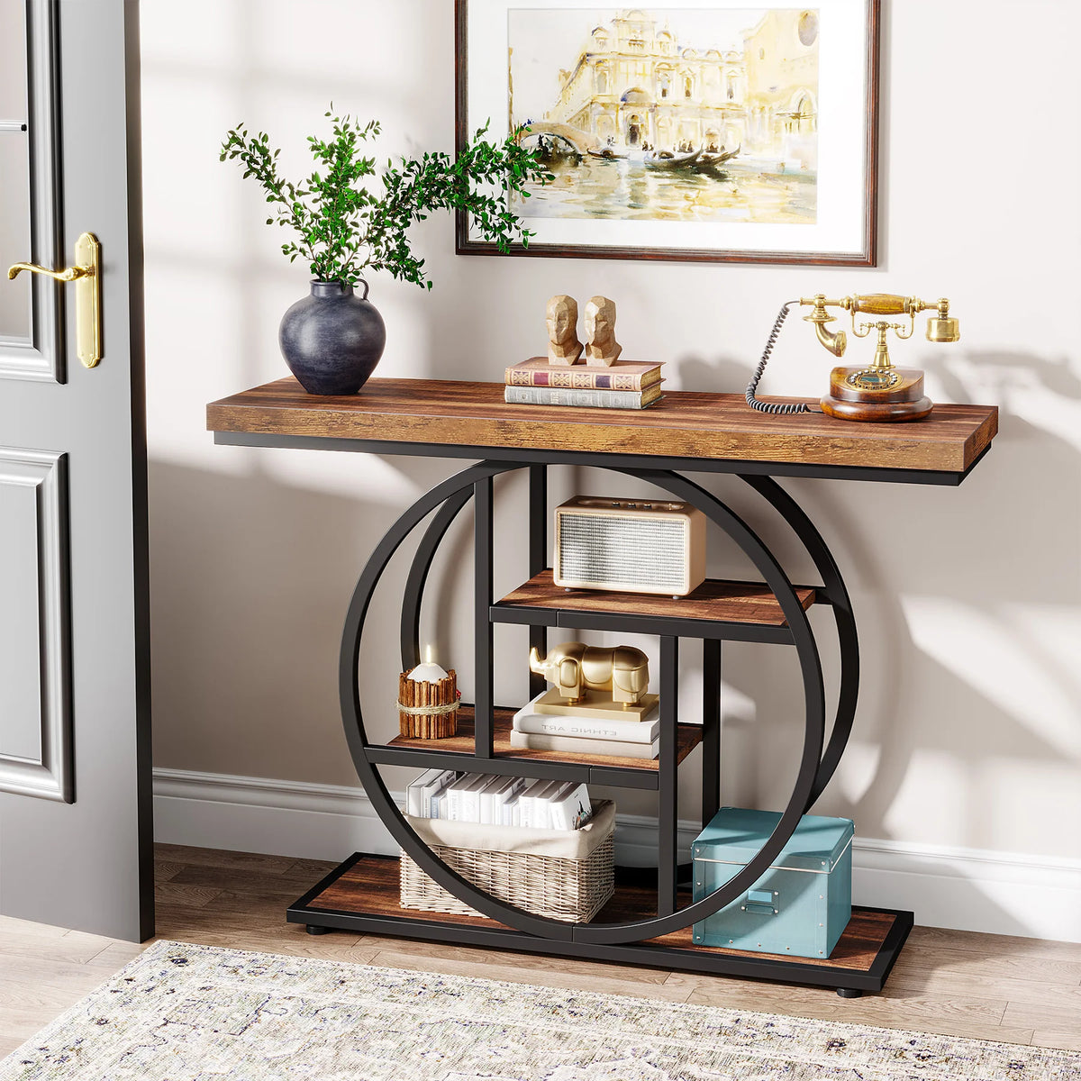 4 Way Table Console Table, 4-Tier Entryway Table, 41.3-Inch Industrial Sofa Table ...