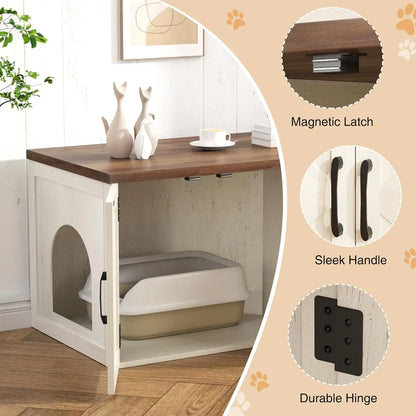 Litter Box Enclosure for 2 Cats, Farmhouse Hidden Litter Box Furniture with Barn Doors, Large Double Room Cat House for Living
