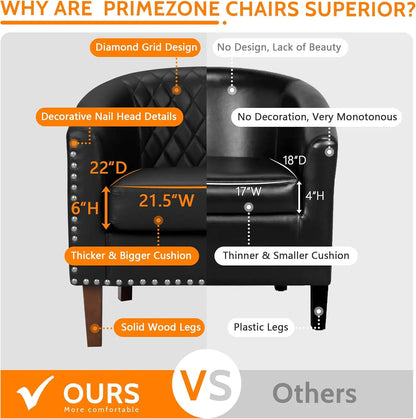 Barrel Chair Set of 2, Comfy Accent Chair, Faux Leather Living Room Chairs Club Chair with Cushion, Nailhead Trim, Black