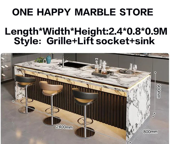 Custom Luxury Stone Kitchen Island - Light Luxury-Style Dining Table & Peninsula Countertop for Western Open-Concept Kitchen