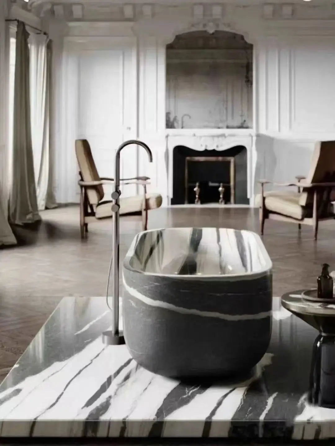 Custom Luxury Marble Bathtub-Hand Carved Solid Stone Bathtub, Independent Bathtub for Master Bathroom and Designed Centerpiece