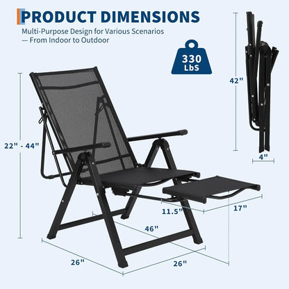10-Position Adjustable Folding Chaise Lounge Outdoor Lightweight Recliner With Retractable Footrest 330lbs Capacity For Garden