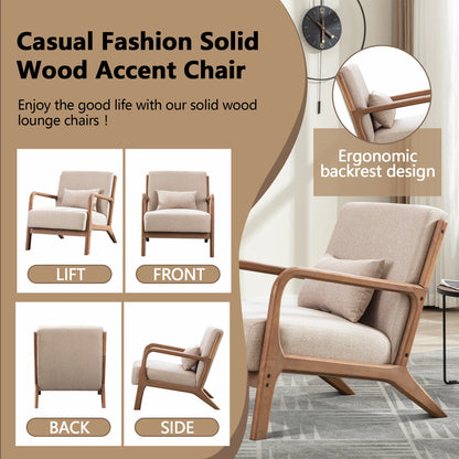 29*33*26 Inch Solid Color Solid Wood Living Room Chair 105° Backrest Non-Slip Casual Bedroom Chair With Pillow