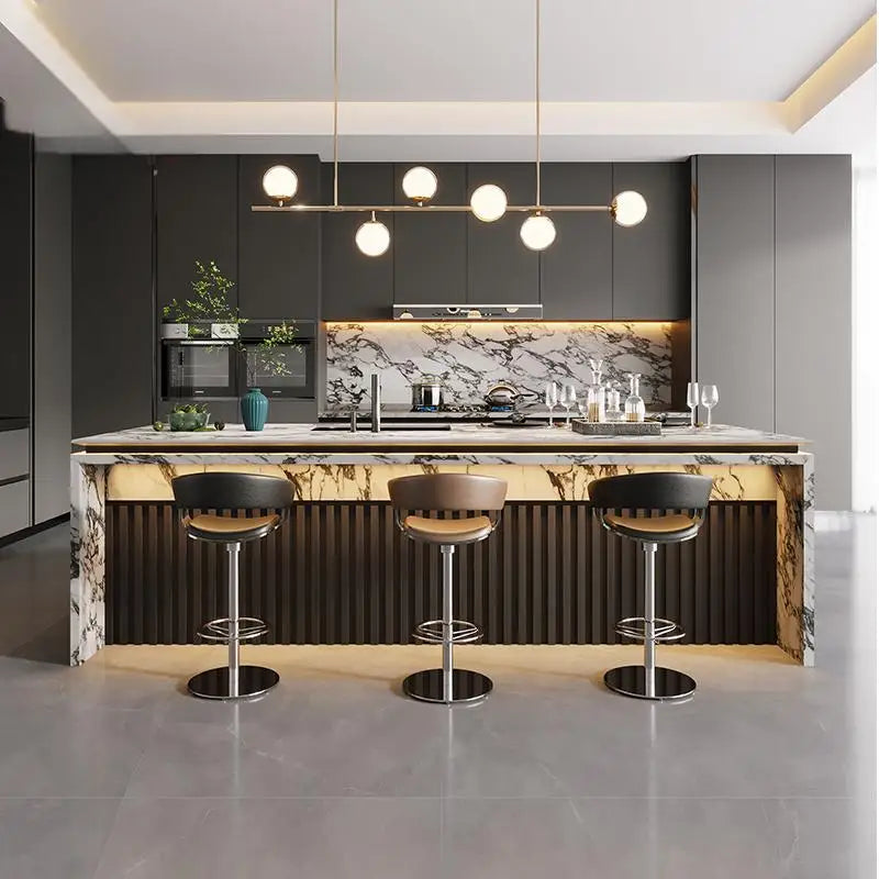 Custom Luxury Stone Kitchen Island - Light Luxury-Style Dining Table & Peninsula Countertop for Western Open-Concept Kitchen