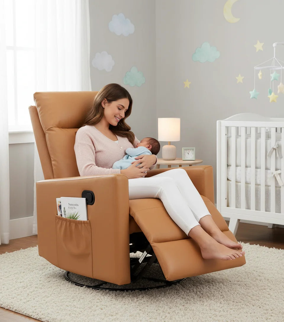 Swivel Rocker Recliner Chair for Adults Comfortable Upholstered Glider with High Back and Deep Seat for Living Room Furniture