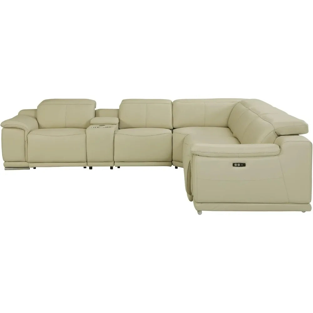 6-Piece Sectional Sofa Top Grain Italian Leather with 3 Power Recliners Adjustable Headrest and Lumbar Support