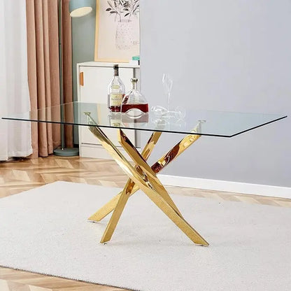 Glass Dining Table for 6 People, 62.8" Modern Kitchen Dining Room Table with Rectangular Tempered Glass Tabletop and U-Shape Ped