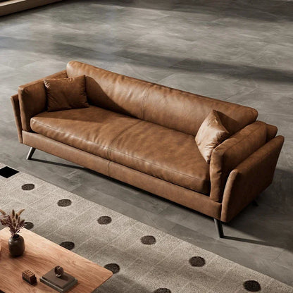 Italian retro first-layer cowhide sofa straight row full aniline leather multi-person medium and ancient style