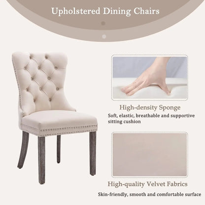 Velvet Dining Chairs Set of 4, Upholstered High-end Tufted Dining Room Chair with Nailhead Back Ring Pull Trim, Customized
