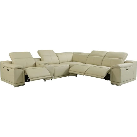 6-Piece Sectional Sofa Top Grain Italian Leather with 3 Power Recliners Adjustable Headrest and Lumbar Support