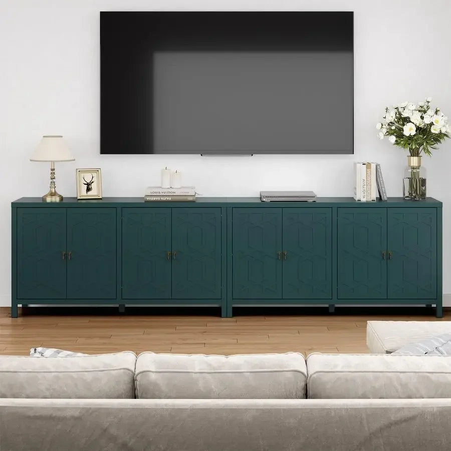 Modern Sideboard Buffet Cabinet, 60 Green Credenza with 4 Doors and Adjustable Shelves, Kitchen Buffet Table Coffee Bar Wine Ba