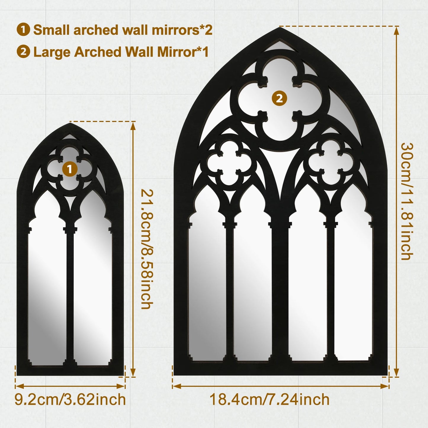 3-piece set of acrylic Gothic cathedral window mirrors Baroque home decoration wall mirrors suitable for living rooms
