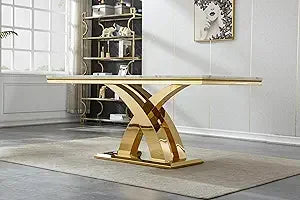 Glass Dining Table for 6 People, 62.8" Modern Kitchen Dining Room Table with Rectangular Tempered Glass Tabletop and U-Shape Ped