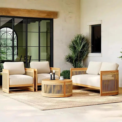 Nordic Style Outdoor Teak Woven Sofa Set Weather-Resistant Comfortable for Patios And Gardens