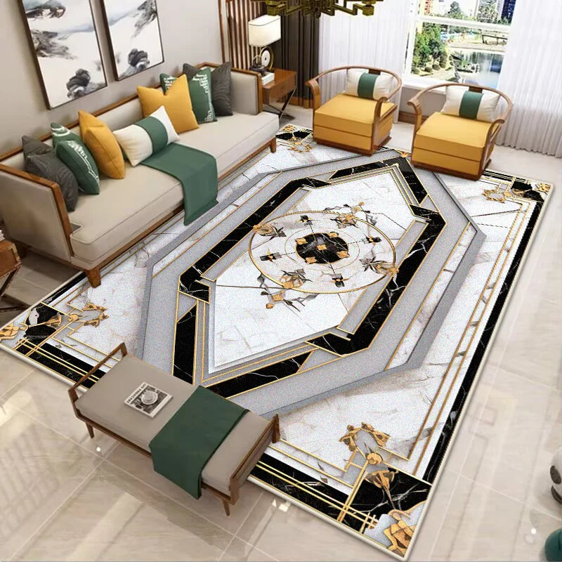 Modern Golden Frame Luxury Carpet Washable Lounge Rug Large Area Living Room Sofa Decoration Rug Bedroom Decor Bedside Floor Mat