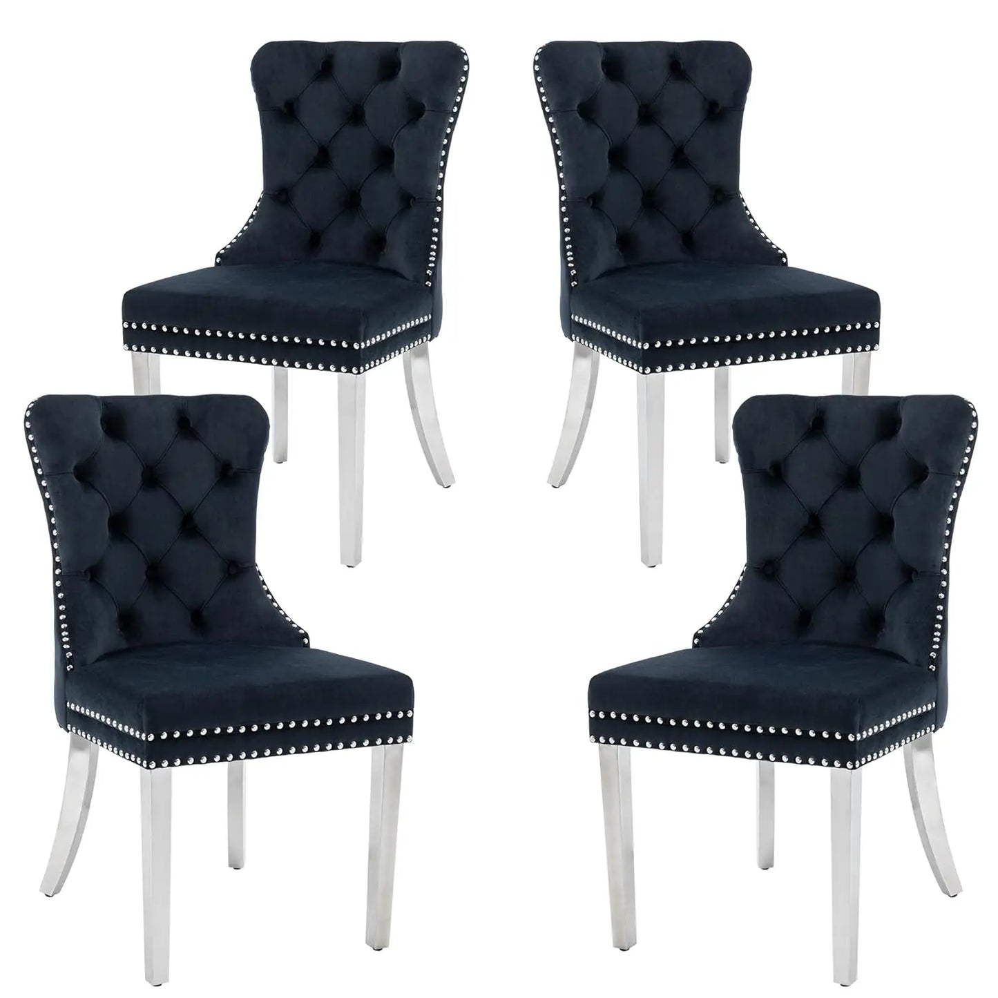Velvet Dining Chairs Set of 4, Upholstered High-end Tufted Dining Room Chair with Nailhead Back Ring Pull Trim, Customized