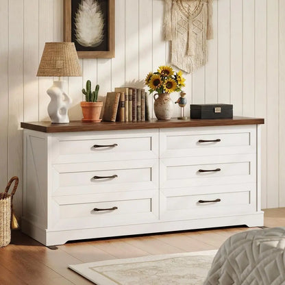 Farmhouse 6Drawer Dresser for Bedroom, HeavyDuty Storage Chest with Extra Thick Boards amp Metal Handles, Sturdy Chest of Drawe