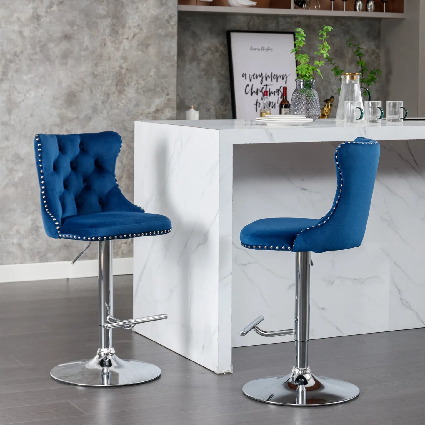2PCS Swivel Velvet Bar Stools Counter Height Adjustable Seat 360