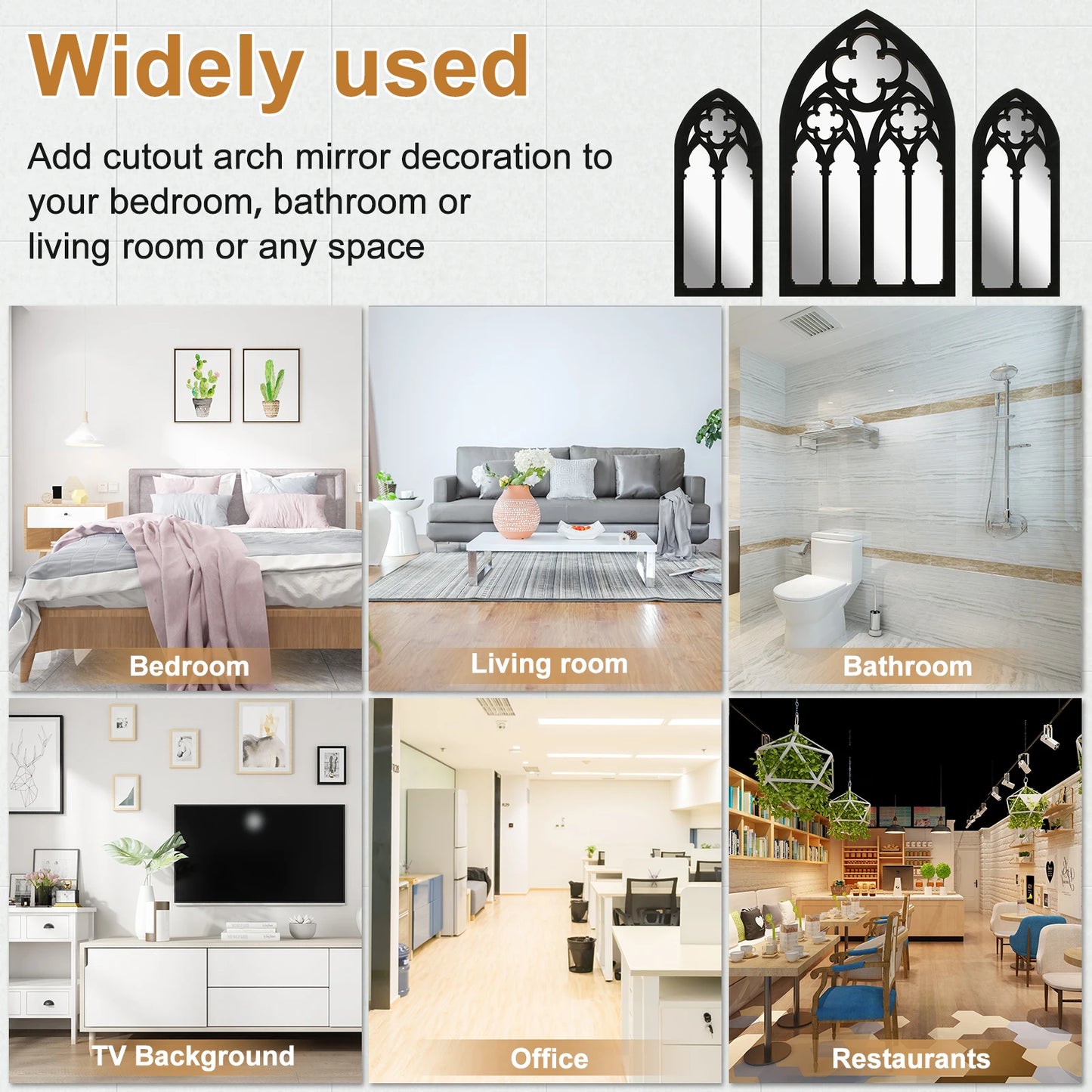 3-piece set of acrylic Gothic cathedral window mirrors Baroque home decoration wall mirrors suitable for living rooms