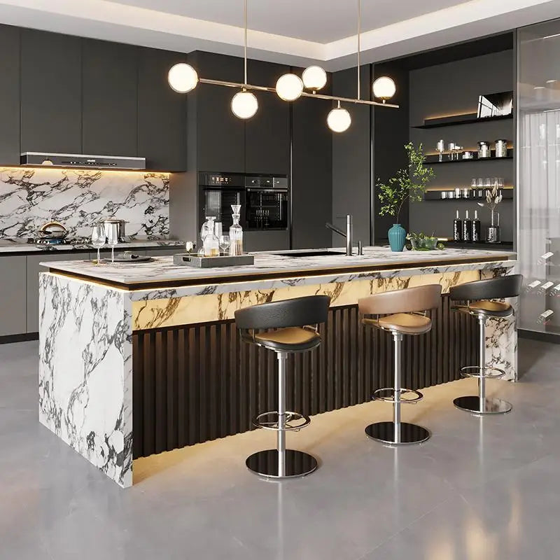 Custom Luxury Stone Kitchen Island - Light Luxury-Style Dining Table & Peninsula Countertop for Western Open-Concept Kitchen