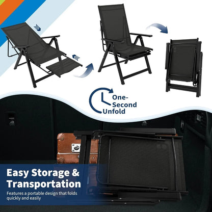 10-Position Adjustable Folding Chaise Lounge Outdoor Lightweight Recliner With Retractable Footrest 330lbs Capacity For Garden