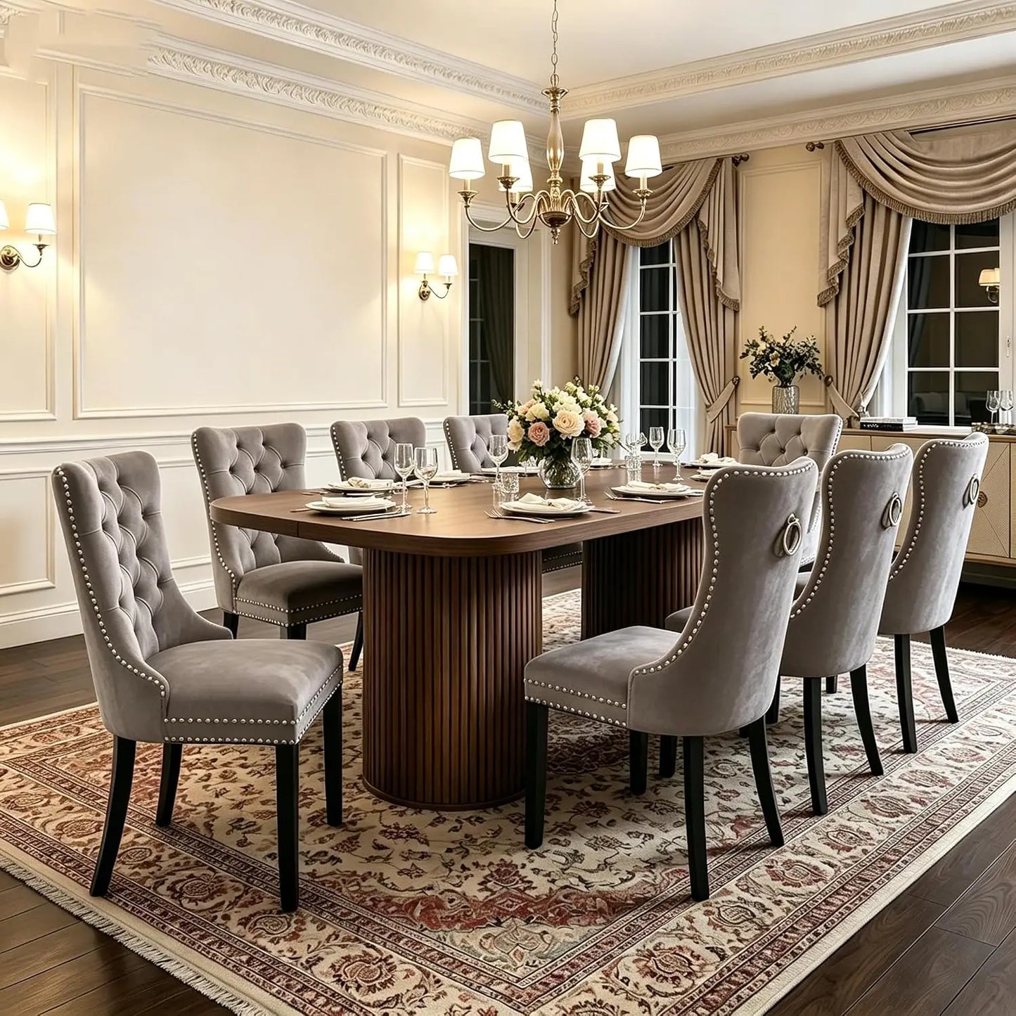 79" Dining Table Set for 8,Large Rectangular Dining Table Set for 8 with Cushioned Chairs,Modern Mid-Century Wood, Custom
