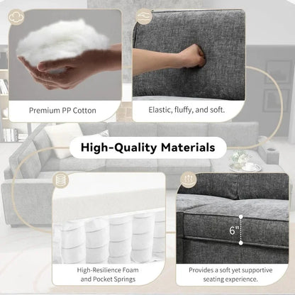 Modern U-Shaped Cloud Couch Set, 6-Seat Chenille Sectional Sleeper Sofa with Cup Holders & Chaise