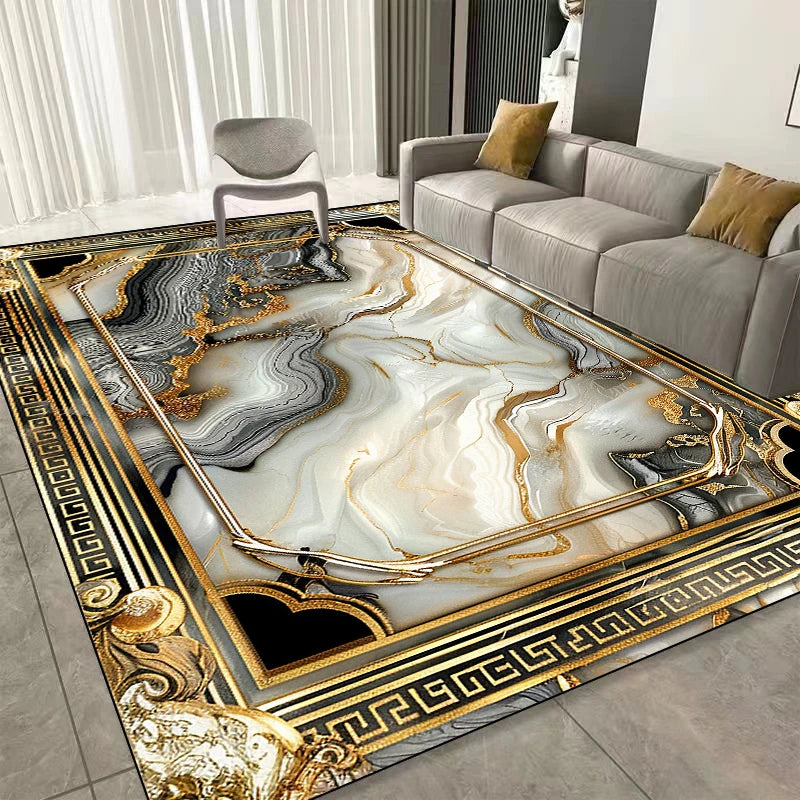 Modern Golden Frame Luxury Carpet Washable Lounge Rug Large Area Livin ...