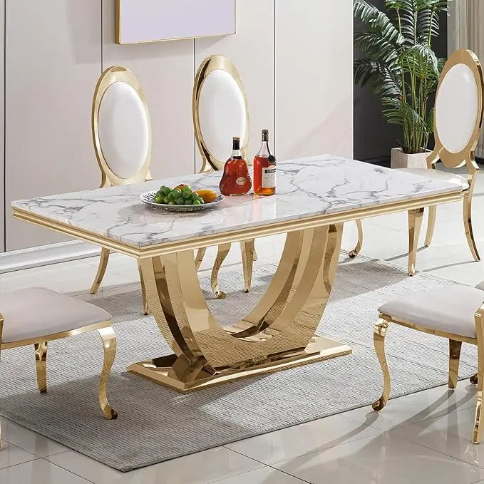 Glass Dining Table for 6 People, 62.8" Modern Kitchen Dining Room Table with Rectangular Tempered Glass Tabletop and U-Shape Ped