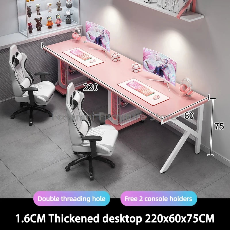 Large 2-Person Gamer PC Desk with K-Shaped Leg Modern Office Double Computer Desks Spacious Home Study Gaming Long Table for Two