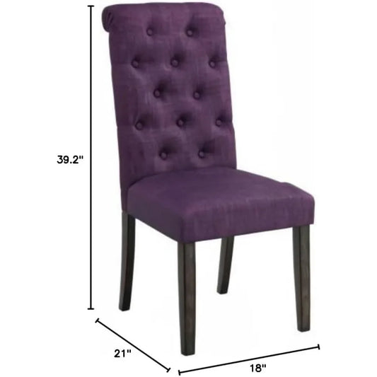 Solid Wood Tufted Parsons Dining Chairs, Set of 2, Purple Velvet Upholstery for Kitchen