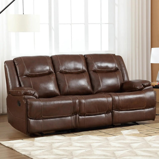 EBELLO Genuine Leather Manual 3 Seat Soft and Comfortable Reclining Sofa for Living Room, Bedroom Furniture