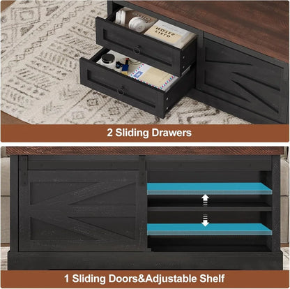 39.4'' Lift Top Coffee Table with Storage, Farmhouse Style, Hidden Compartment & Drawers, Adjustable Height